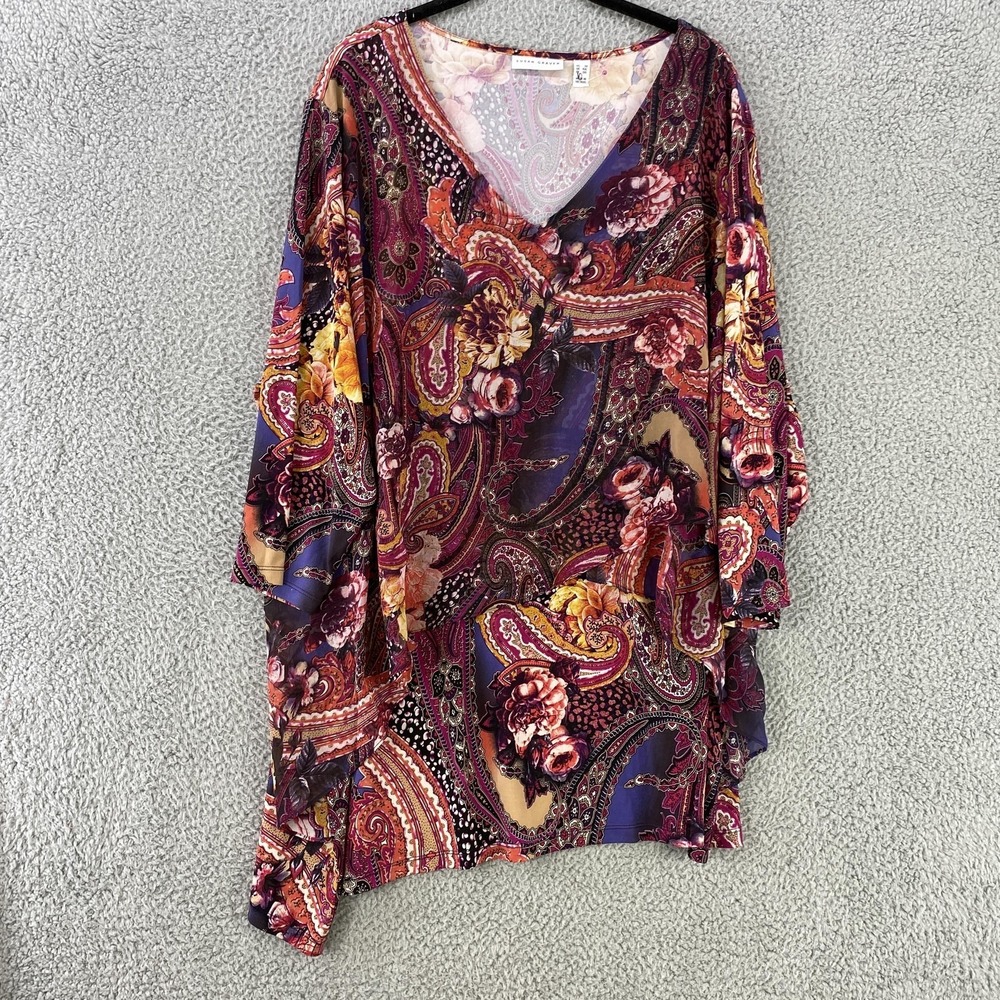 Susan Graver Shirt Womens 3X Purple Paisley Floral Tunic Top Boho Stretch - Picture 6 of 12